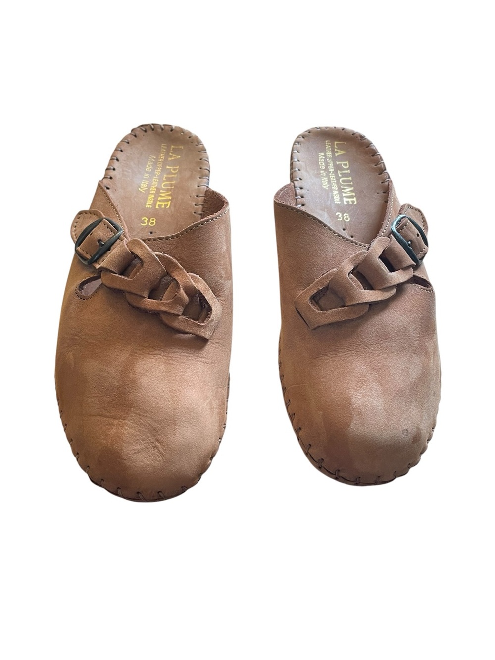 La Plume Italian Leather Brown Suede Clogs / Mules Sz 38